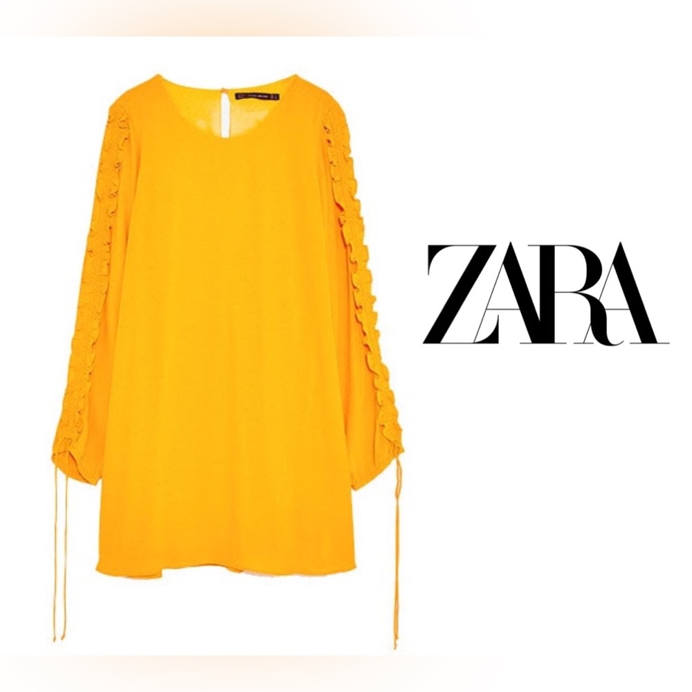 COPY - ZARA Yellow Frilled Sleeves Dress Size S